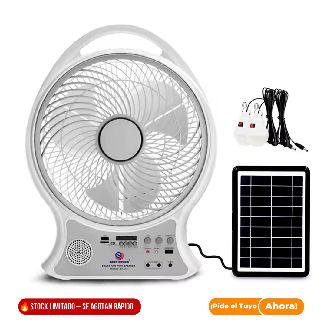 ABANICO RECARGABLE 14" SOLAR CON ALTAVOZ