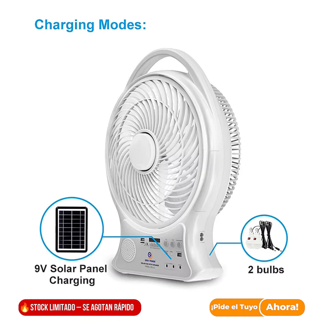 ABANICO RECARGABLE 14" SOLAR CON ALTAVOZ